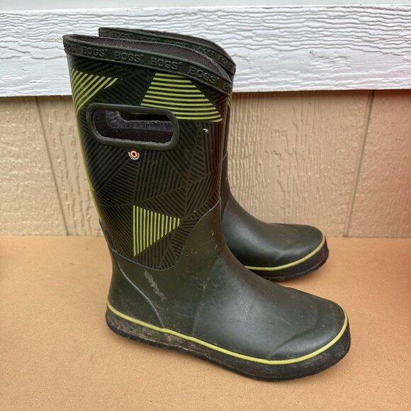 Bogs Rain Boot Green Geo Waterproof Rubber Neoprene Boots Youth Size 5 72530 - Picture 1 of 7